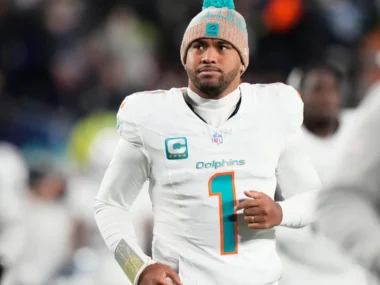 Tua Tagovailoa playing quarterback for the Miami Dolphins